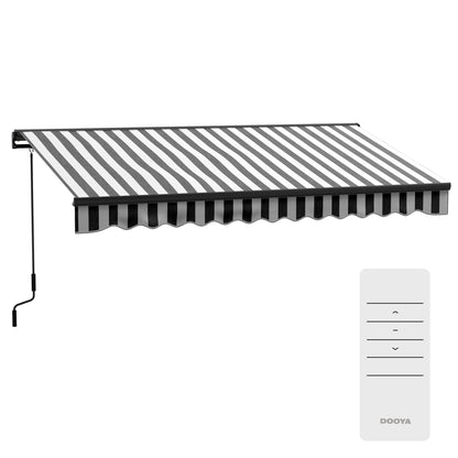 Outsunny zonnescherm, terrasoverkapping, weerbestendig, 1 handslinger, 395 x 250 x 150 cm, grijs + wit