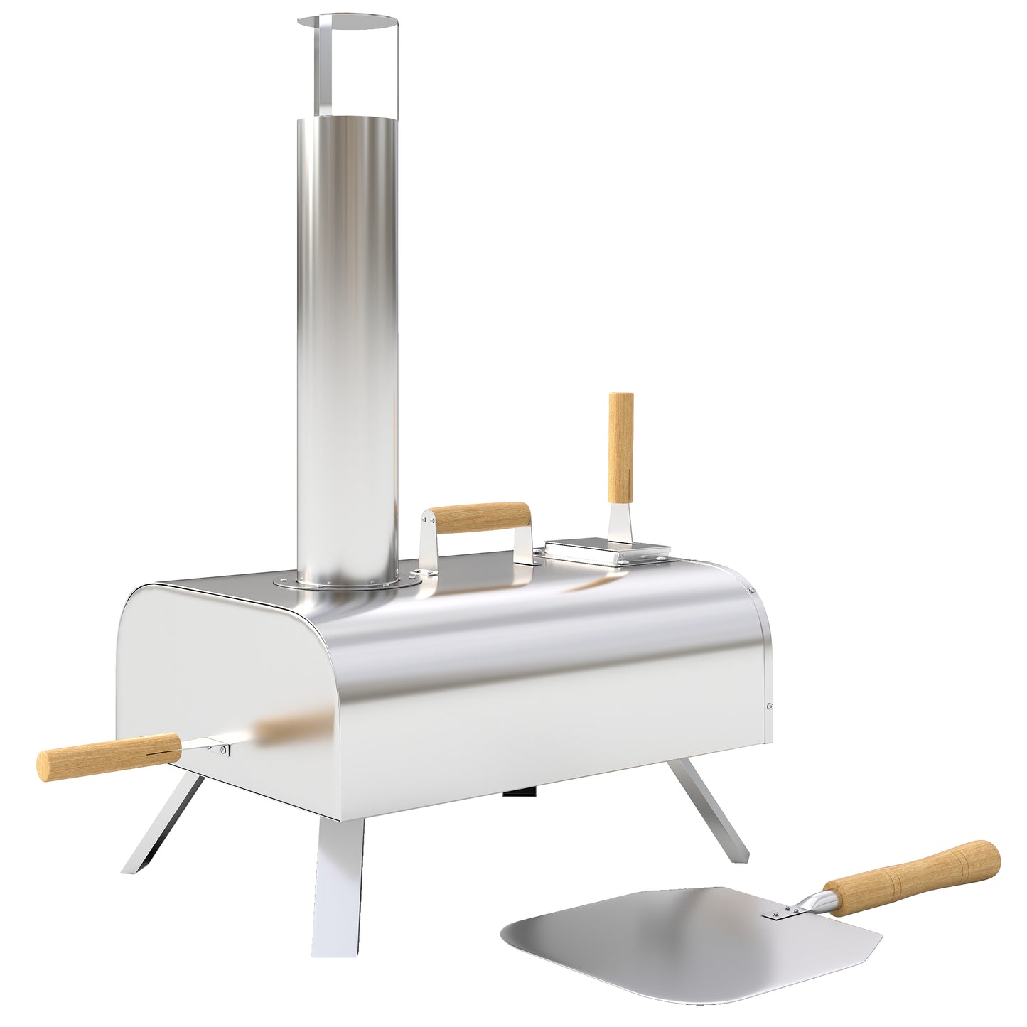 Outsunny Outdoor-Pizzaofen, tragbarer Pizzaofen mit Pizzastein und Schaufel, klappbare Beine, Kamin, Edelstahl