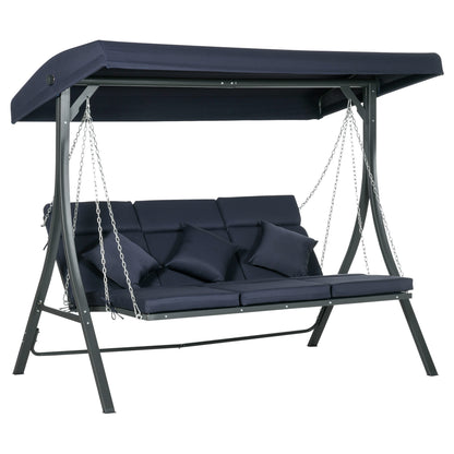 Outsunny Hollywood Gartenschaukel, 3-Personen-Schaukel, verstellbarer Sonnenschirm, 198 x 118 x 168 cm, Dunkelgrau