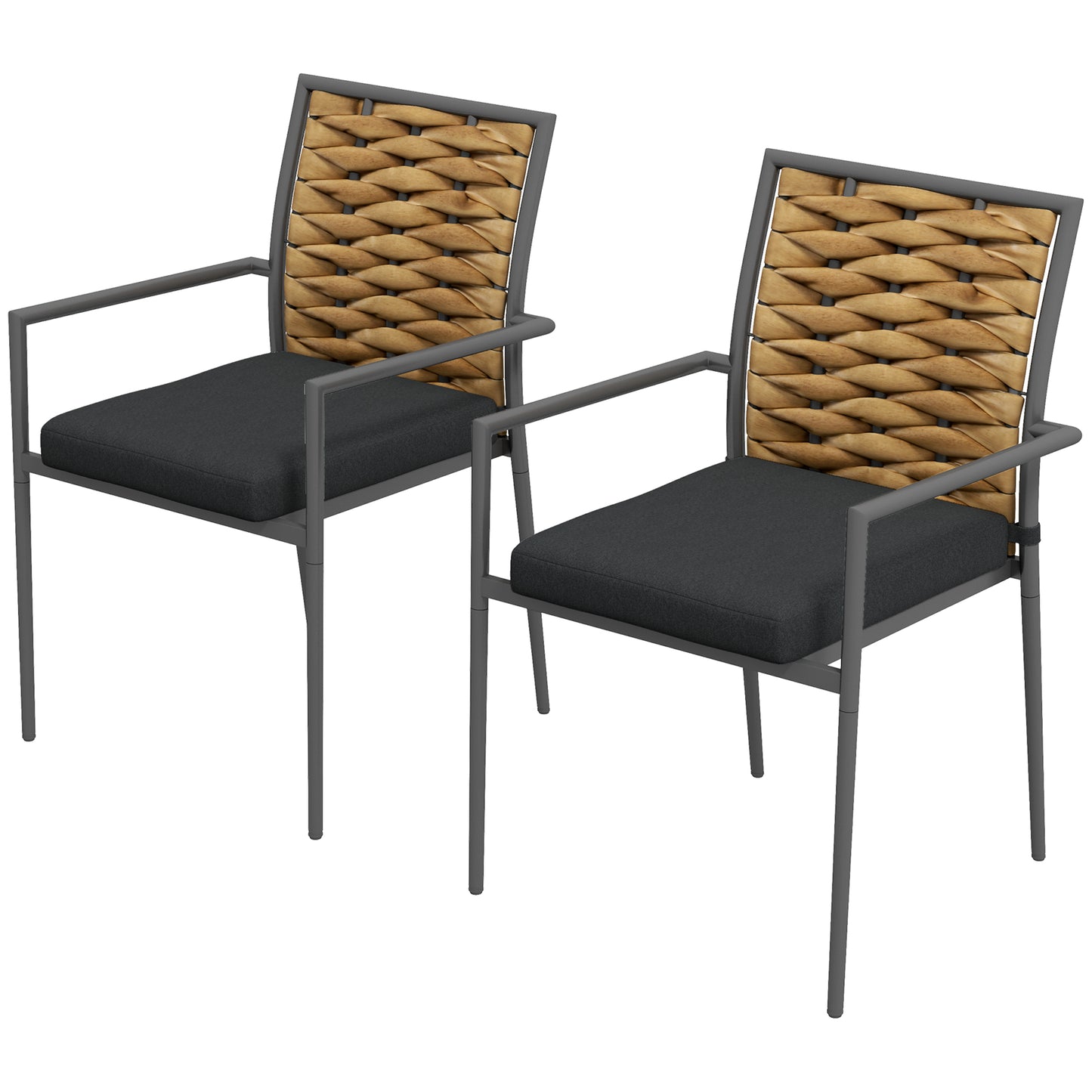Outsunny Gartenstühle, Outdoor-Stühle, Terrassenstühle, wetterfest, modernes Design, 57 x 58 x 87 cm, braun + schwarz + grau