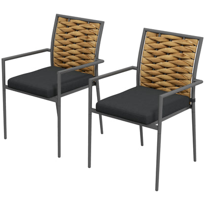 Outsunny Gartenstühle, Outdoor-Stühle, Terrassenstühle, wetterfest, modernes Design, 57 x 58 x 87 cm, braun + schwarz + grau