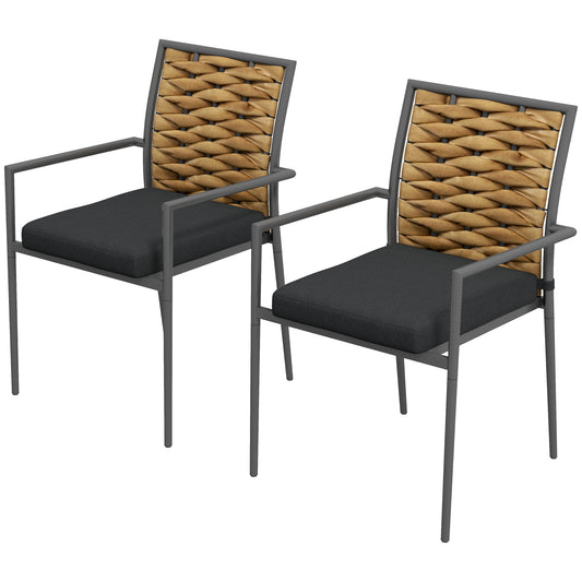 Outsunny tuinstoelen, buitenstoelen, terrasstoelen, weerbestendig, modern design, 57 x 58 x 87 cm, bruin+zwart+grijs
