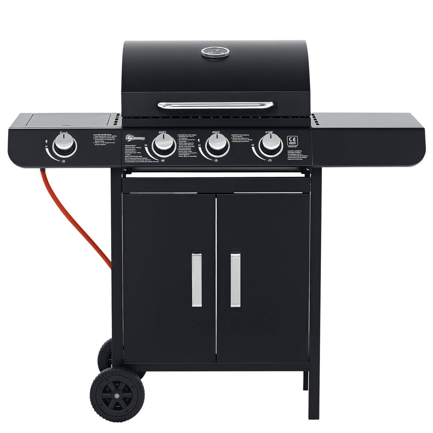 Outsunny gasbarbecue met 3 hoofdbranders + 1 zijbrander, opbergplank, roestvrij staal, zwart, 110 x 50 x 100 cm