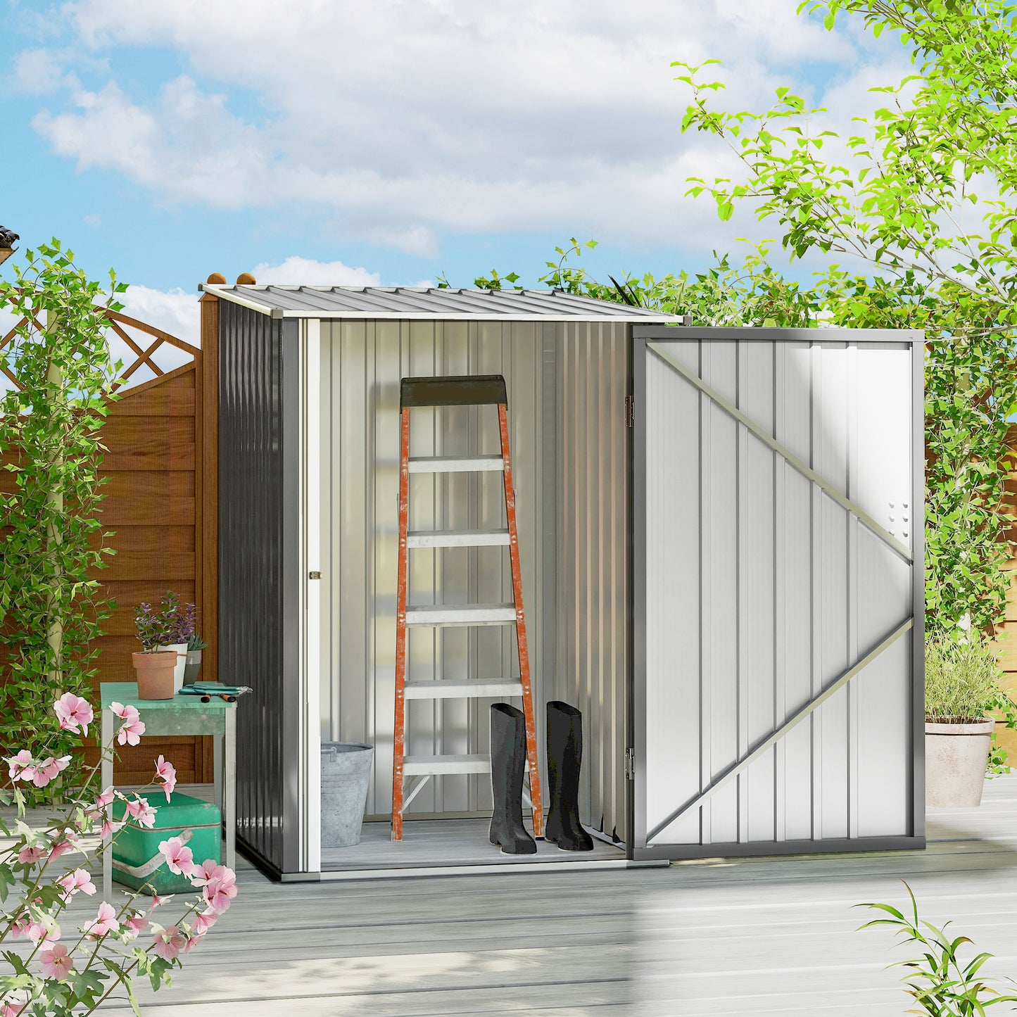 Outsunny stalen tuinhuis 100 x 103 x 160 cm grijs