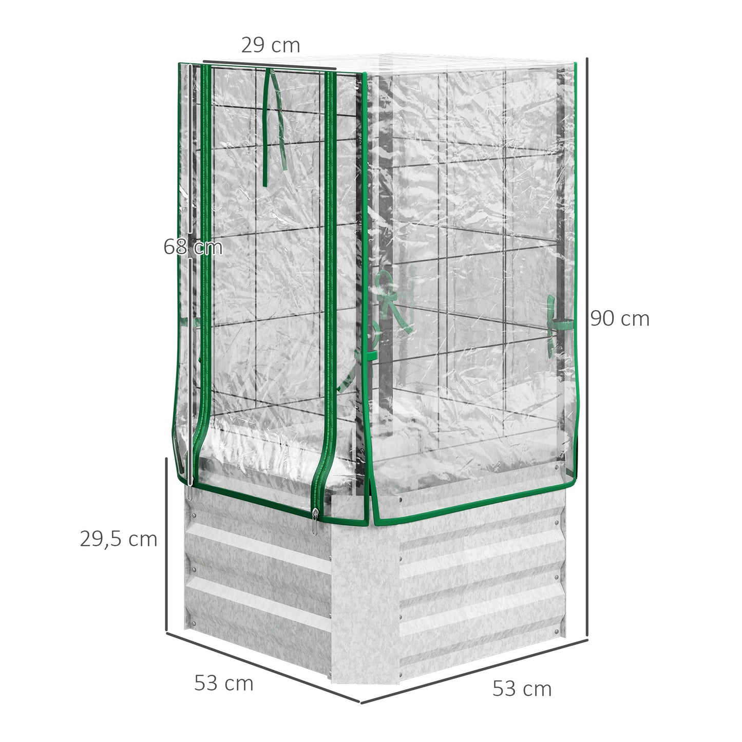 Outsunny Verhoogd Tuinbed, Kas, 3-delige Set, met Trellis, Kunststof Afdekking, 53 x 53 x 90 cm
