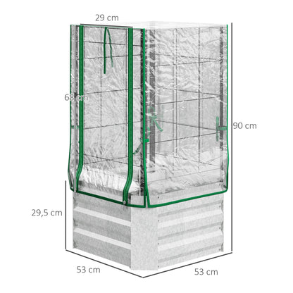 Outsunny Verhoogd Tuinbed, Kas, 3-delige Set, met Trellis, Kunststof Afdekking, 53 x 53 x 90 cm