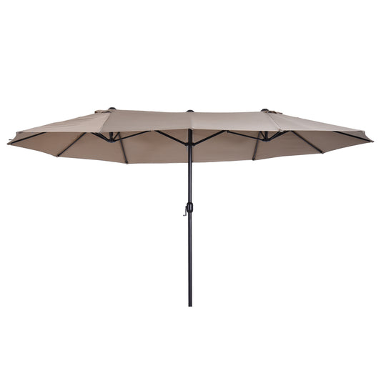 Outsunny Doppel-Sonnenschirm 455 x 270 cm, Garten-Sonnenschirm mit Handkurbel, oval, robust, Metallstange, Markt-Sonnenschirm, Doppel-Sonnenschirm, Terrassen-Sonnenschirm, Sonnenschutz für Strand, Balkon, Terrasse, Garten, hellbraun
