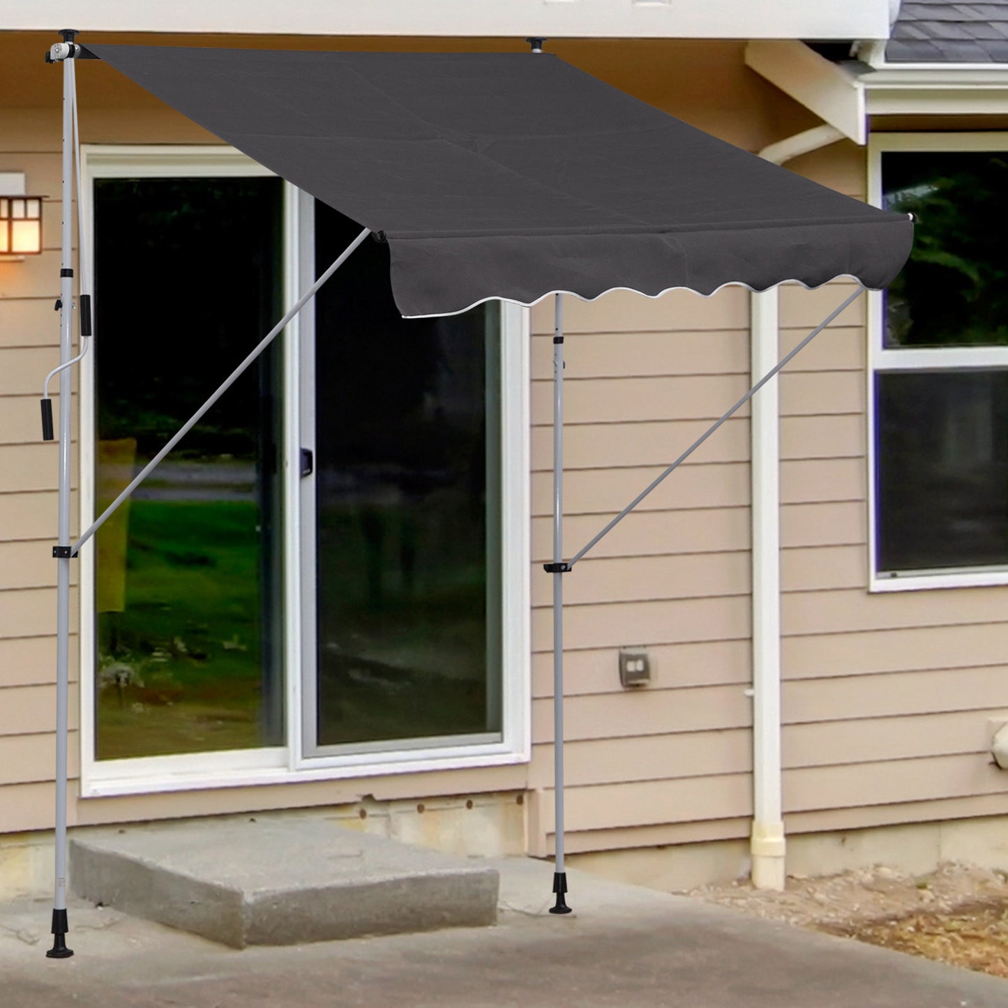 Outsunny klemzonnescherm met handslinger, in hoogte verstelbaar, knikarmzonnescherm, vuilafstotend, weerbestendig, balkonzonnescherm, 150 cm breed, terraszonnescherm voor terras, balkon, veranda, grijs