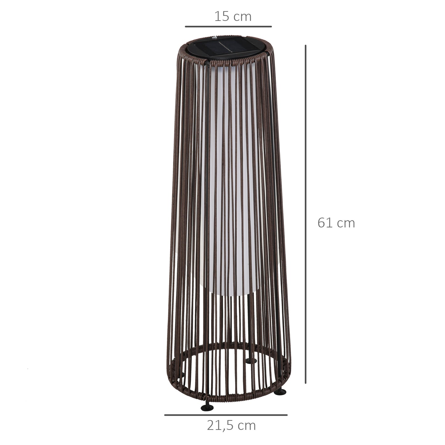 Outsunny Gartenleuchte, Außenleuchte, solarbetrieben, 8 Stunden Brenndauer, Automatikmodus, Rattanoptik, 21,5 x 21,5 x 61 cm