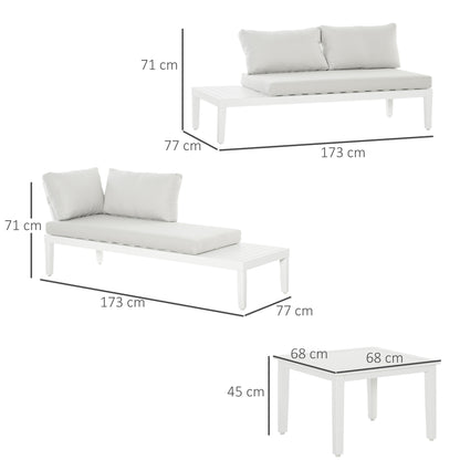 Outsunny 3-Personen-Gartenmöbelset mit Beistelltisch, Bank mit Kissen, L-förmig, für den Außenbereich, Aluminium, cremeweiß