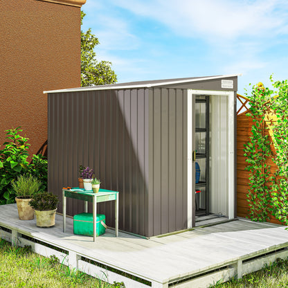 Outsunny metalen tuinhuis 2,81m² 154x206,5x181 cm gereedschapsschuur met lessenaarsdak en fundering