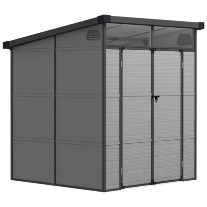 Outsunny Gartenhaus 1,9 x 1,9 m, Geräteschuppen aus Kunststoff, abschließbare Türen, 2 Belüftungsöffnungen, hellgrau