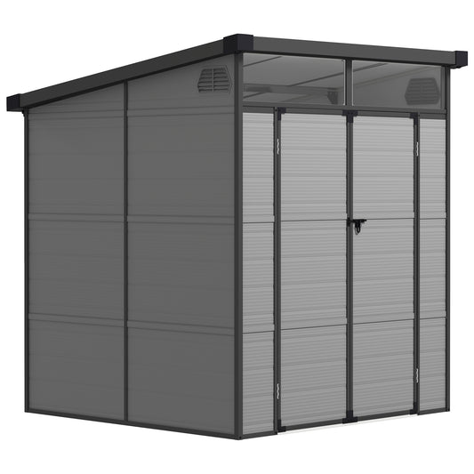 Outsunny 1,9 x 1,9 m tuinhuis, gereedschapsschuur van kunststof, afsluitbare deuren, 2 ventilatieopeningen, lichtgrijs