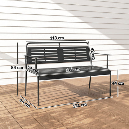 Outsunny 3-Sitzer-Gartenbank, wetterfeste Bank, wasserabweisende Gartenmöbel mit Rücken- und Armlehnen, 121 x 64 x 84 cm, schwarz