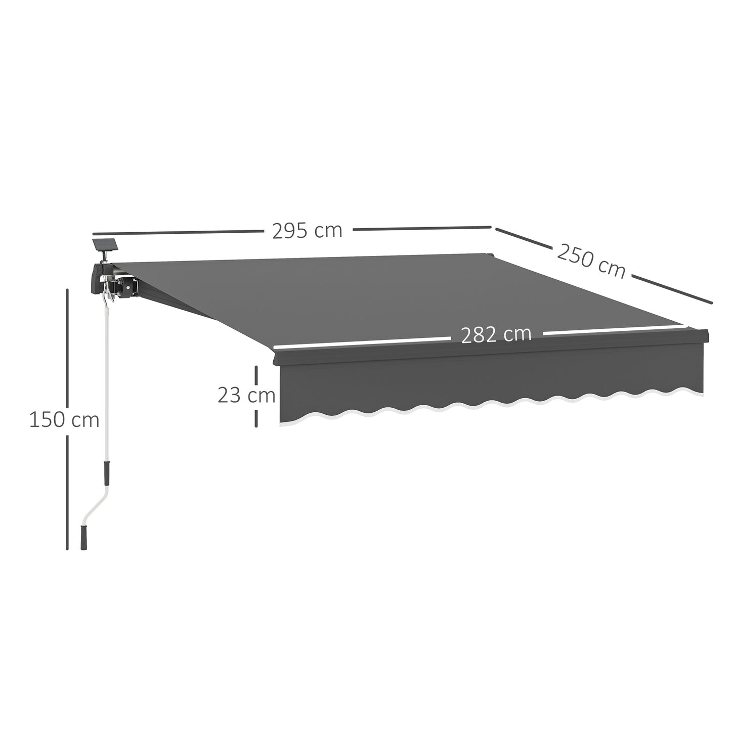 Outsunny Klemmmarkise mit Handkurbel, Solarlampe, Gelenkarmmarkise, Sonnenschutz UV 50+, 300 cm breit, grau