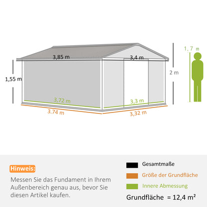 Outsunny tuinhuis, weerbestendig tuinhuis voor tuingereedschap, met ventilatieramen, schuifdeuren, staal, lichtgrijs