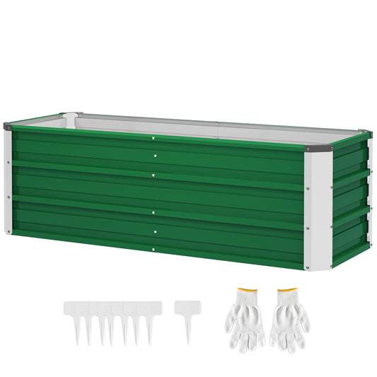 Outsunny metal raised garden bed, 2 separate planting areas, open base, easy assembly, 125 x 47 x 40 cm, green