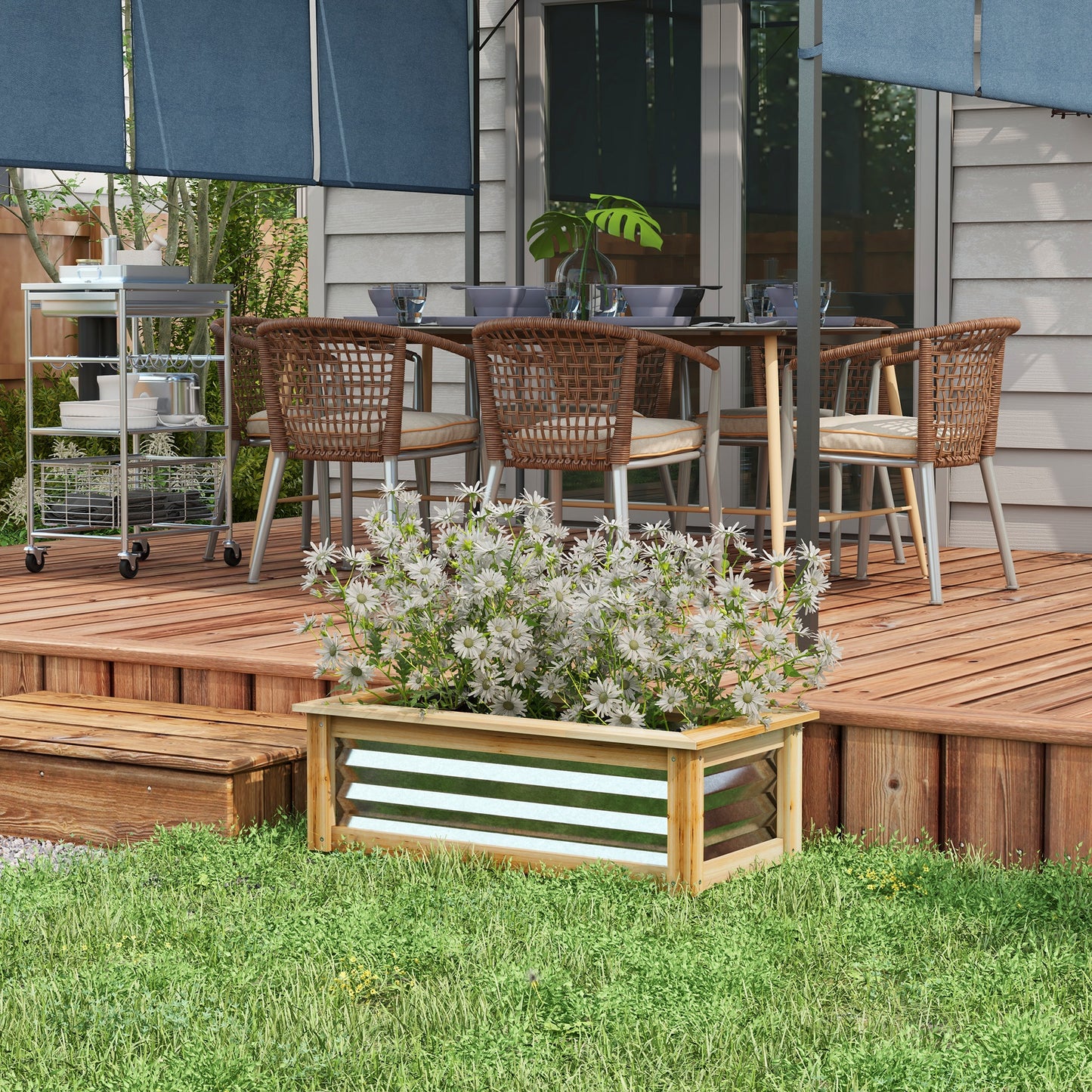 Verhoogde tuinbak van Outsunny, zelf-drainerend, open bodem, metaal+hout, 90 x 45 x 30 cm