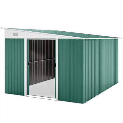 Outsunny metal garden shed, sloping roof, lockable double door, 2.8 x 3.45 x 2.01 m, green