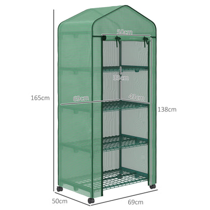 Outsunny Foliekas, Minikas, Plantenkas, Kweekbak, 4 Planken, 69 x 50 x 165 cm, Groen