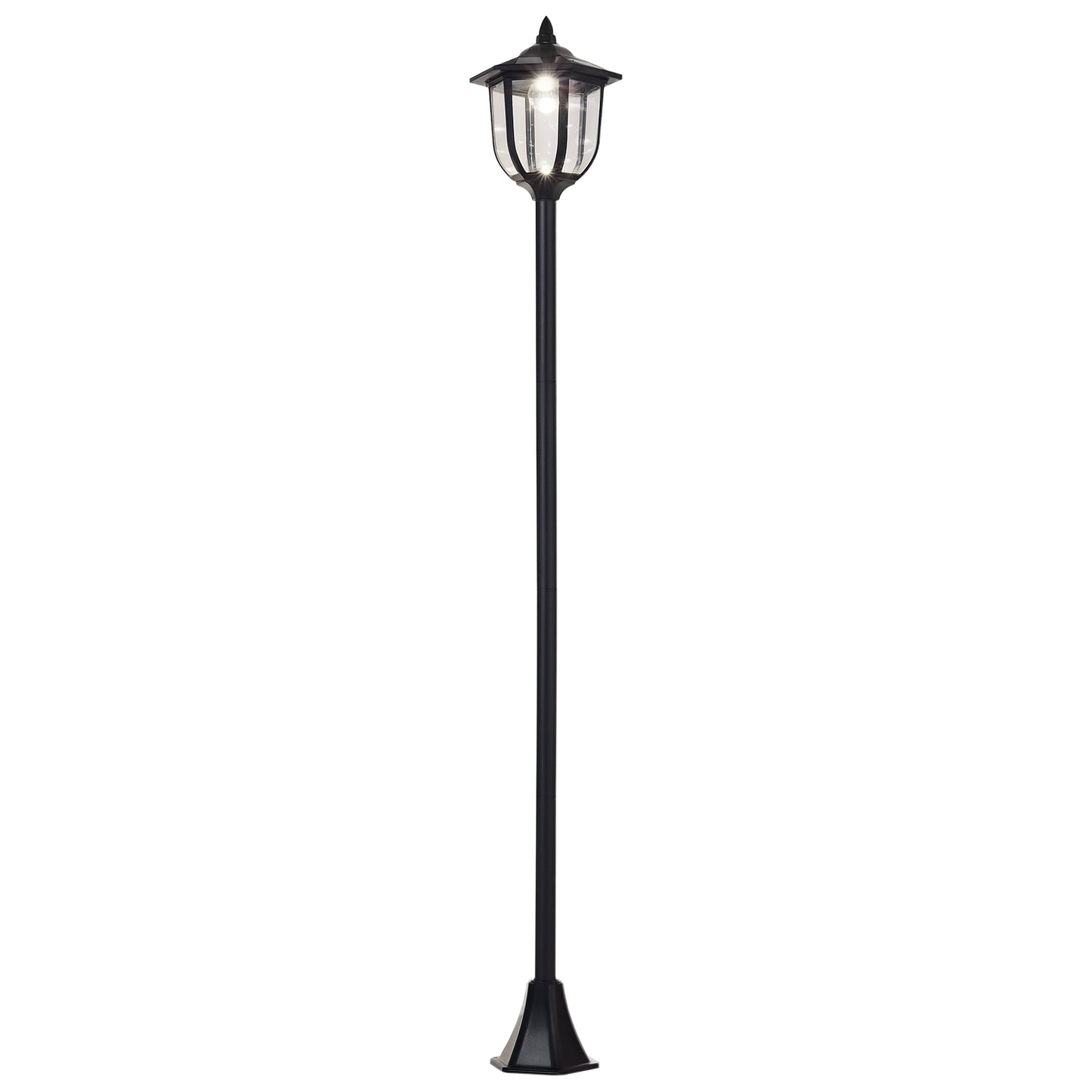 Outsunny Solar-LED-Gartenlaterne, Kunststofflaterne, Außenleuchte für den Innen- und Außenbereich, 177 cm hoch, 30/60 Lumen, für Garten und Balkon, Schwarz