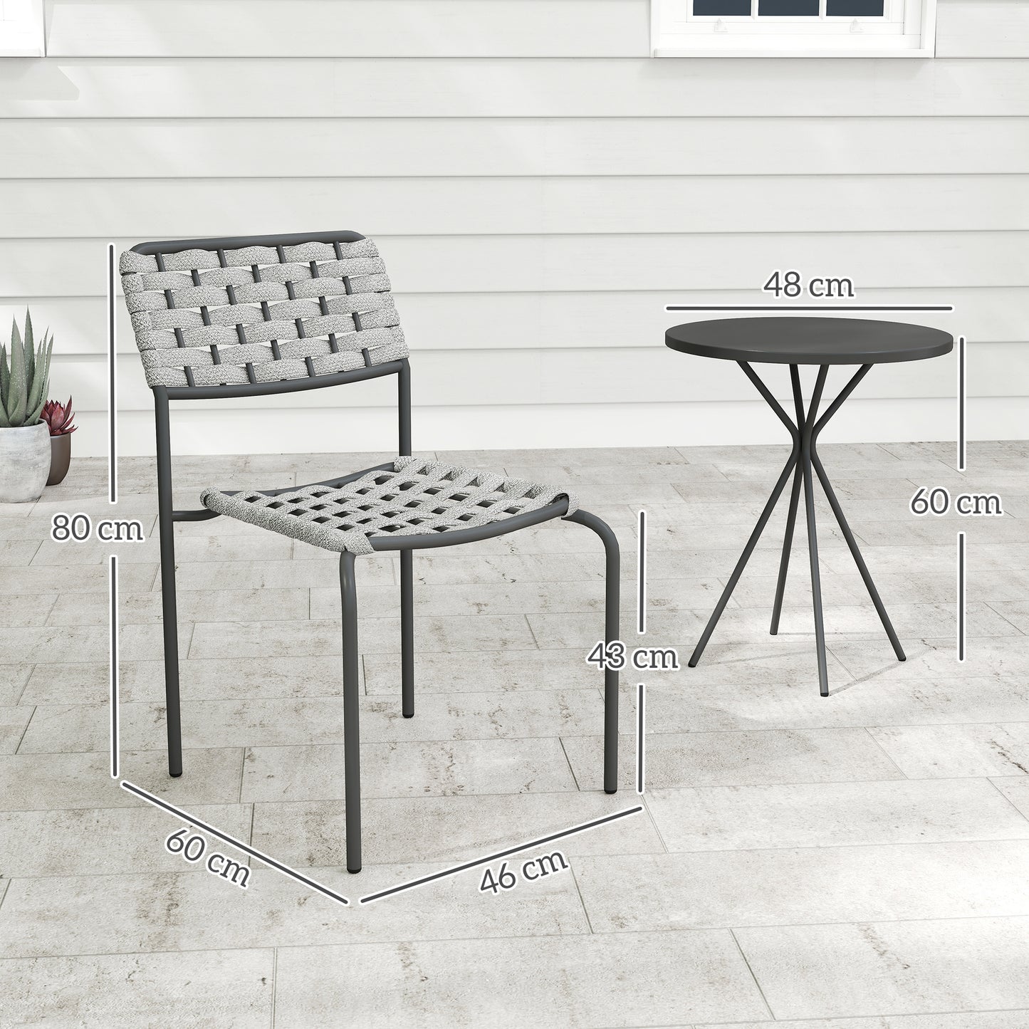 Outsunny Polyrattan Tuinmeubelset, Buitenlounge Balkonmeubel voor 2 Personen, 3-delige Set (2 Stoelen, Tafel, Grijs)