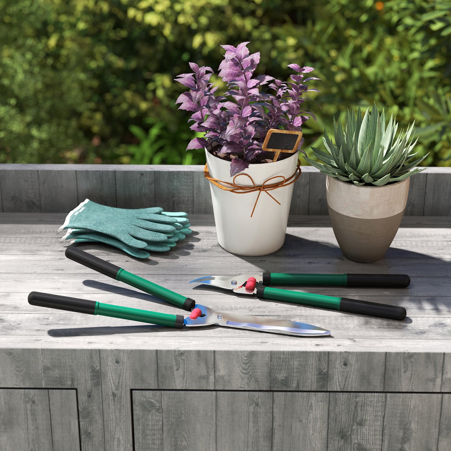 Outsunny Tuinschaarset, 2-delig, bladlengte 40 cm, takkenschaar met antiaanbaklaag van metalen messen