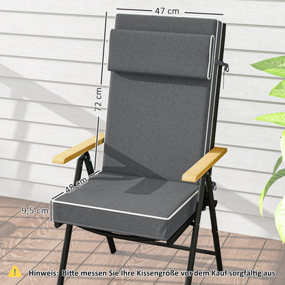 Outsunny Zitkussen 120 x 47 x 9,5 cm Waterafstotend Stoelkussen met Strikken, Hoofdsteun, UPF50+ Donkergrijs
