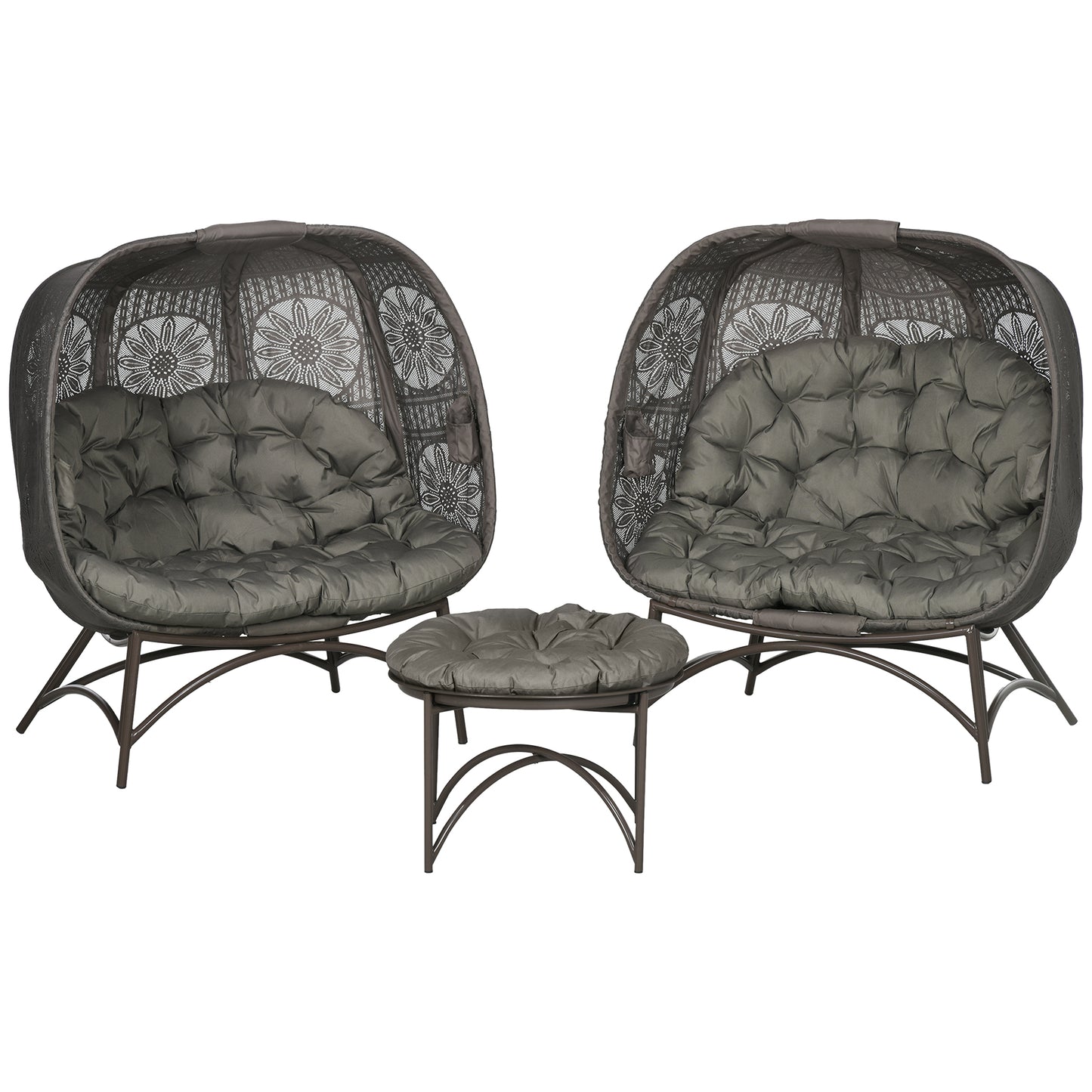 Outsunny tuinmeubelset, 2 rieten fauteuils met bijzettafel, opvouwbaar, zitkussens, metalen frame, kleur: Zand