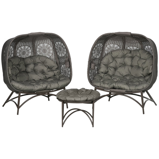 Outsunny tuinmeubelset, 2 rieten fauteuils met bijzettafel, opvouwbaar, zitkussens, metalen frame, kleur: Zand