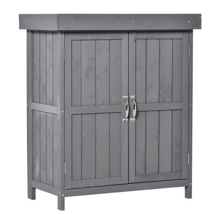 Tuinhuis Outsunny, dubbele deuren, scharnierend deksel, 2 legplanken, weerbestendig, natuurlijk hout, grijs, 74 x 43 x 88 cm