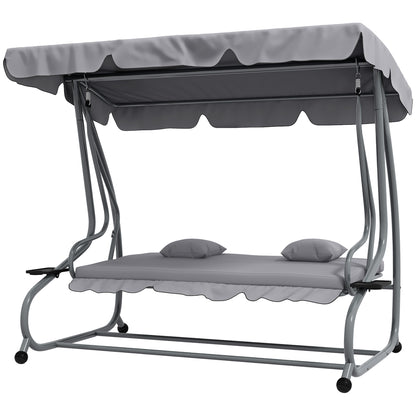 Outsunny 2-in-1 Hollywood schommel met ligfunctie, verstelbare kap, tot 340 kg, staal, 200x120x164 cm, grijs