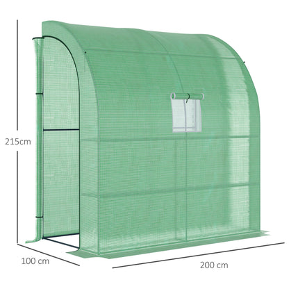 Outsunny Foliekas, Tomatenkas met gaasvenster, Kas met roldeuren, Voorkweekkas met UV-bescherming, Groen, 200 x 100 x 215 cm