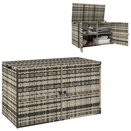 Outsunny Aufbewahrungsbox aus Rattan, 350 l, 2-stöckig, gepolstert, mit Deckel, Tragegriffen und Hebegriffen, 118 x 57 x 69 cm, Grau-Mix