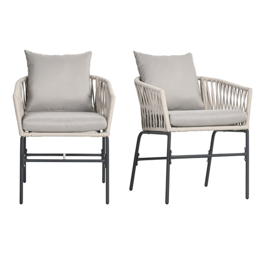 Outsunny terrasstoel set van 2, boho-stijl, comfortabele zitschaal, zitkussens, wasbare hoes, metalen frame, beige