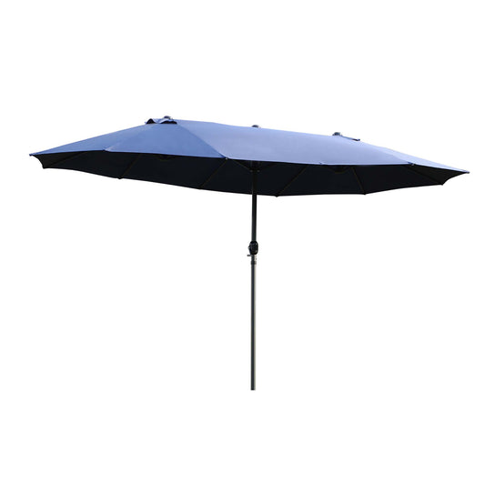 Outsunny Doppel-Sonnenschirm 455 x 270 cm, Garten-Sonnenschirm mit Handkurbel, oval, robust, Metallstange, Markt-Sonnenschirm, Doppel-Sonnenschirm, Terrassen-Sonnenschirm, Sonnenschutz für Strand, Balkon, Terrasse, Garten, Blau