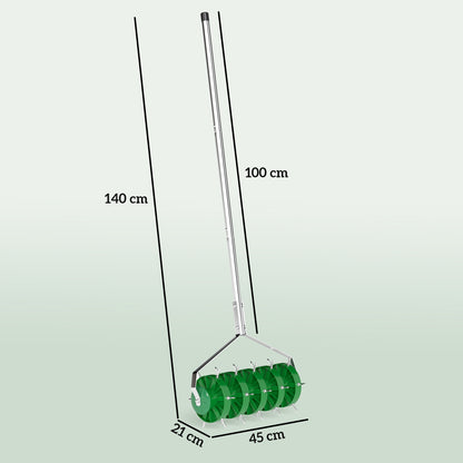 Outsunny gazonbeluchter, 45 cm breed, handmatige gazonbeluchter met 30 ijzeren spikes, staal, donkergroen