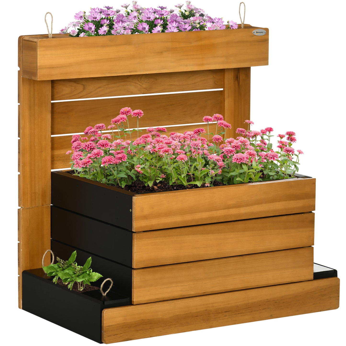Verhoogde tuinbak van Outsunny met 4 plantenbakken, zelfbewateringssysteem, fleecevoering, weerbestendig, 79,5 cm x 49,5 cm x 80 cm