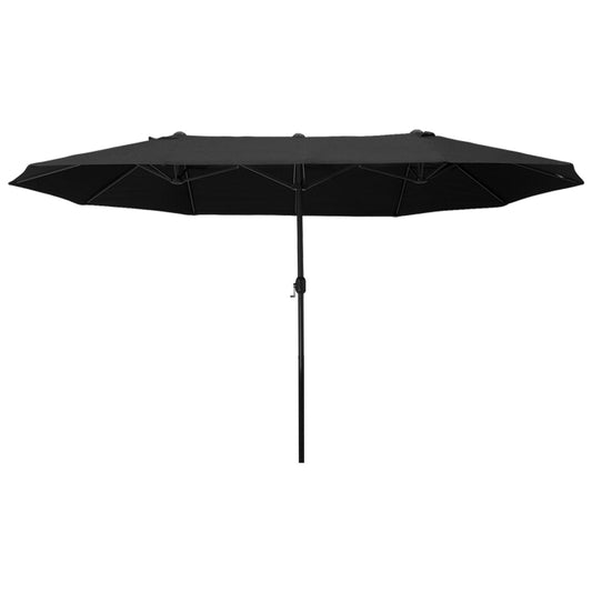 Outsunny Doppel-Sonnenschirm 455 x 270 cm, Garten-Sonnenschirm mit Handkurbel, oval, robust, Metallstange, Markt-Sonnenschirm, Doppel-Sonnenschirm, Terrassen-Sonnenschirm, Sonnenschutz für Strand, Balkon, Terrasse, Garten, Schwarz