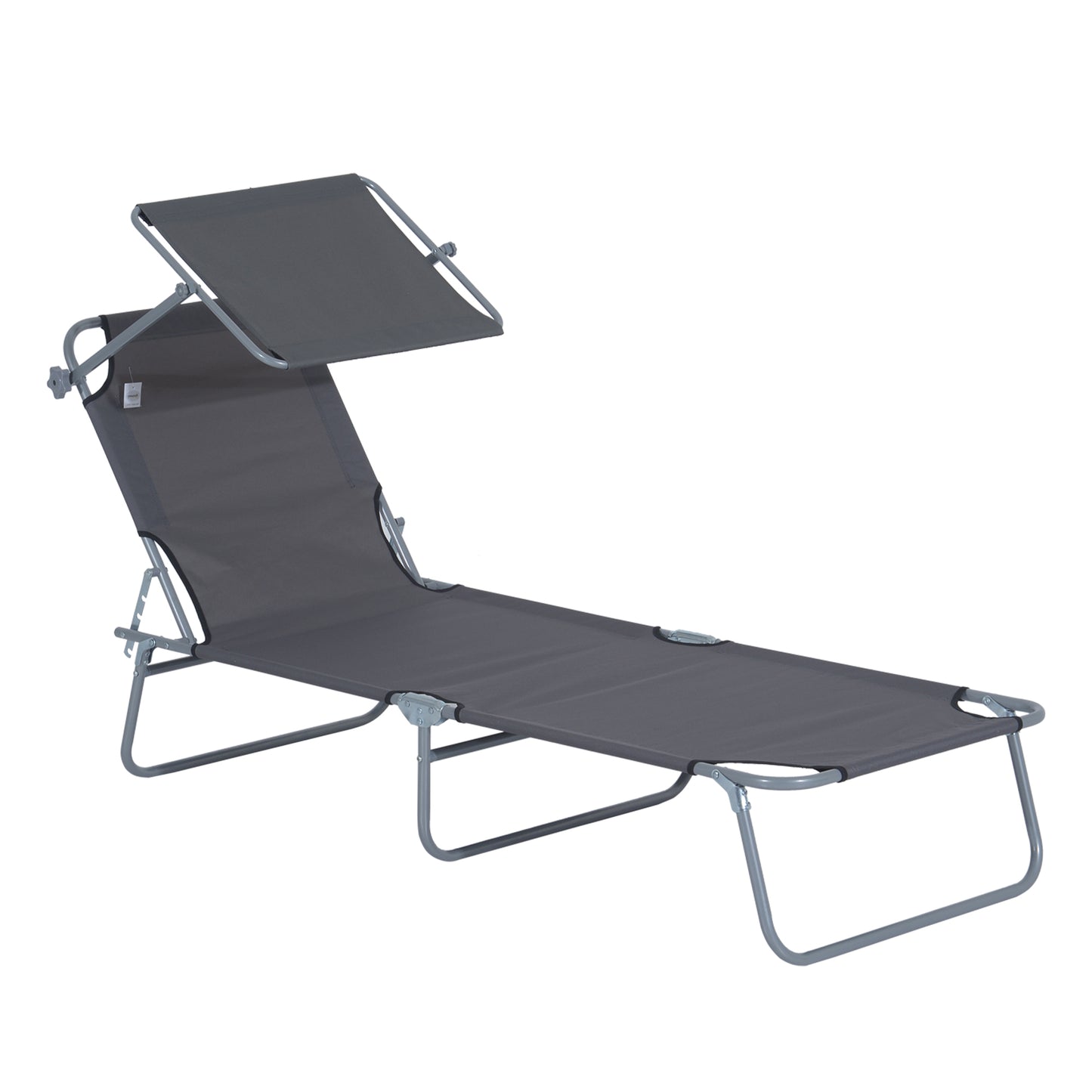 Outsunny Opvouwbare ligstoel, Tuinligstoel met zonnescherm, Wellnessligstoel met 4-standen verstelbare rugleuning, Strandligstoel, Draagt ??tot 120 kg, Geschikt voor tuin, balkon en zwembad, 6 kleuren (grijs)
