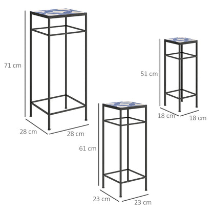 Outsunny 3-delige set plantenstandaards, 3 verschillende formaten standaards voor het tentoonstellen van bloemen en andere artikelen, blauw en wit
