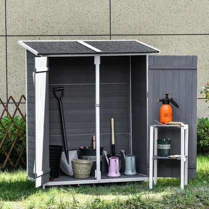 Outsunny Tuinhuis/Gereedschapsschuur met 2 deuren, Gereedschapskast met asfalt dak, Anti-dump ontwerp met grondpennen, Dennenhout, Grijs+Wit, 139 x 75 x 160 cm