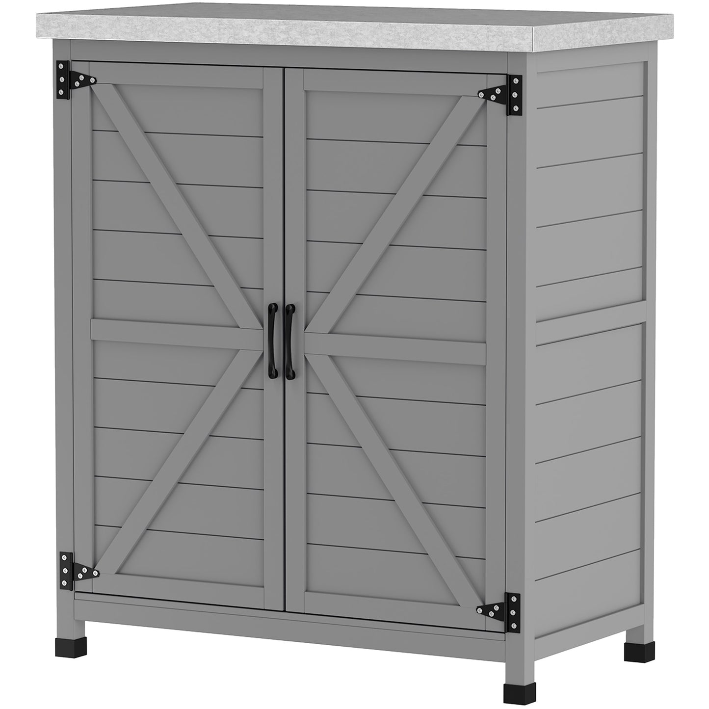 Outsunny Gartenhaus, Außenschrank mit Arbeitsplatte, Werkzeugschrank, Massivholz, Stahl, 79 cm (B) x 43 cm (T) x 92 cm (H), grau
