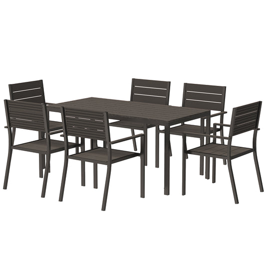 Outsunny 7-teiliges Esszimmer-Set für 6 Personen, Esstisch mit 6 Stühlen, Schlitztisch, dunkelbraun