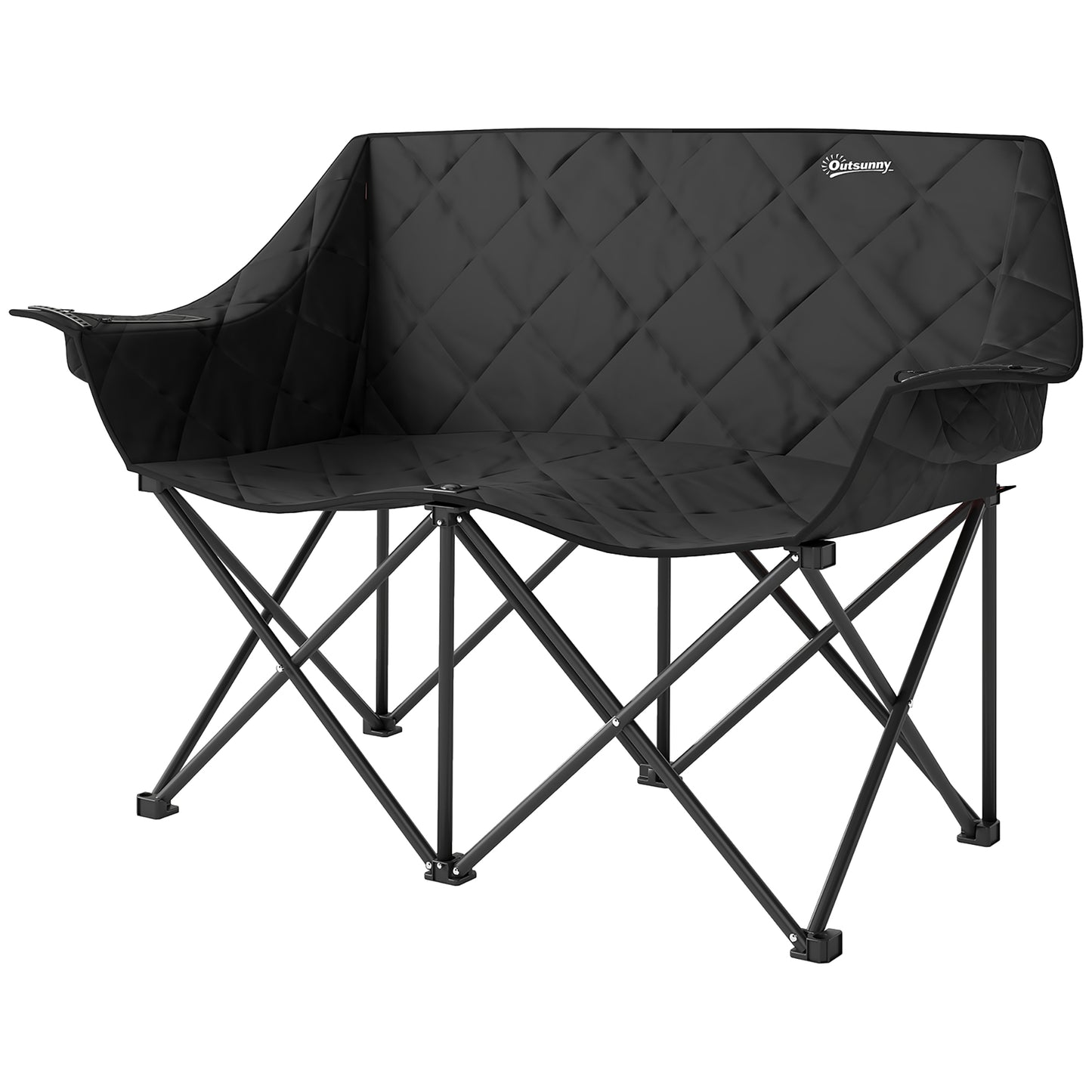 Outsunny Klappstuhl, faltbarer 2-Sitzer-Campingstuhl mit Tragetasche, für den Außenbereich, Tragkraft bis 250 kg, 145 x 60 x 92 cm, schwarz