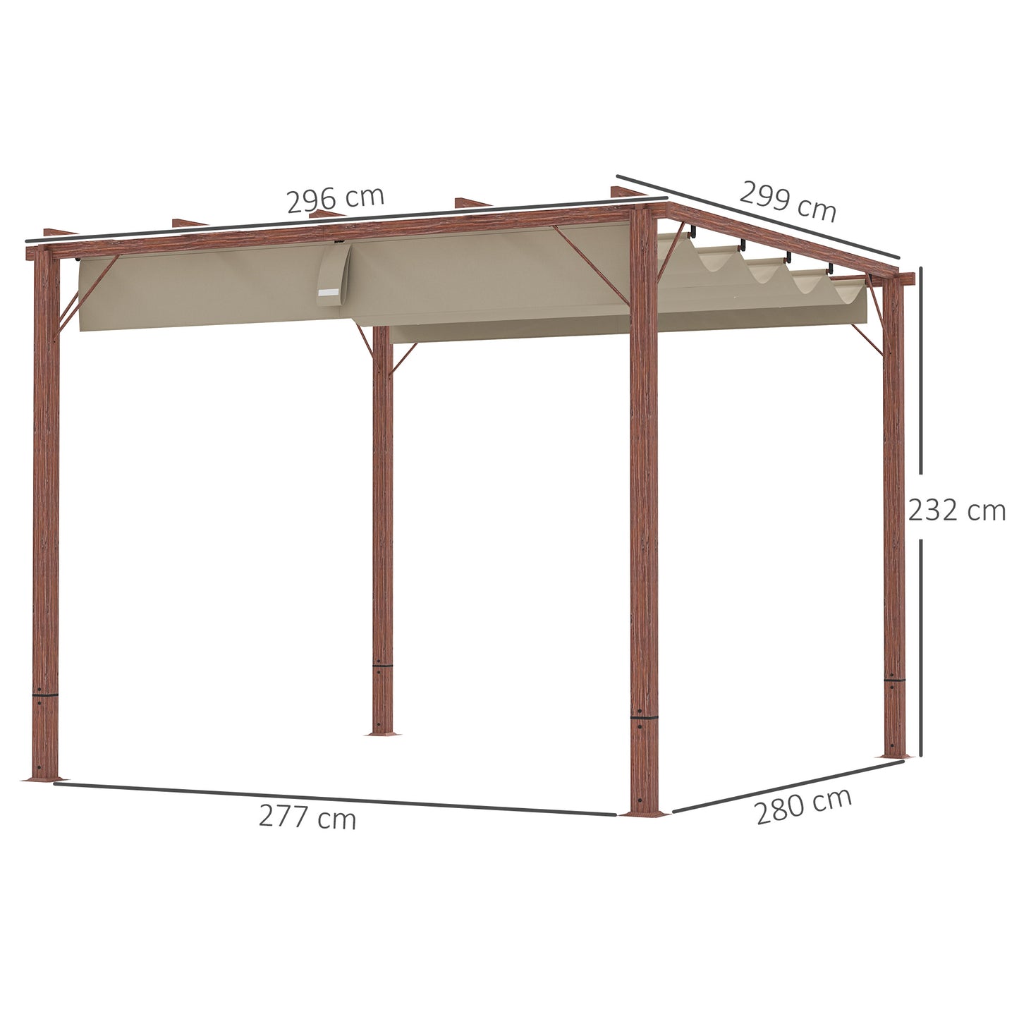 Outsunny 3 x 3 m Gartenpergola, verstellbare Terrassenüberdachung, Aluminiumrahmen, UPF30+ Sonnenschutz, Naturholz