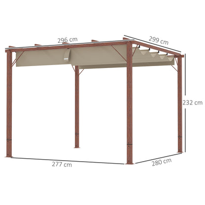 Outsunny 3 x 3 m Gartenpergola, verstellbare Terrassenüberdachung, Aluminiumrahmen, UPF30+ Sonnenschutz, Naturholz