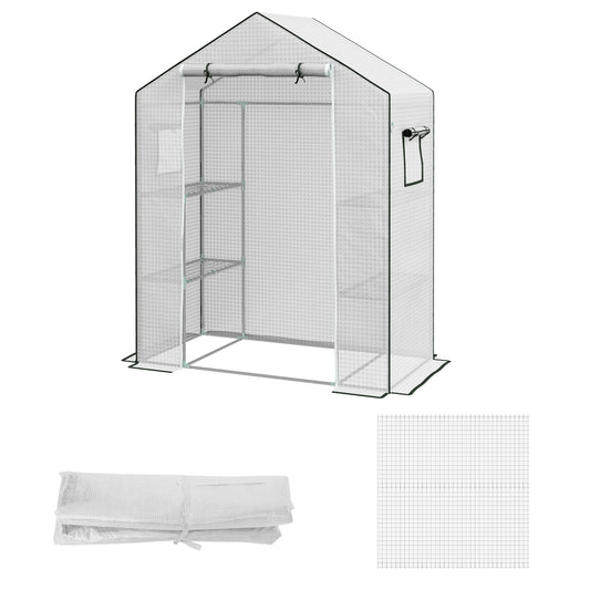 Outsunny vervangingshoes voor kas, vervangingshoes met UV-bescherming, roldeur, zijramen, 140 x 73 x 190 cm, wit
