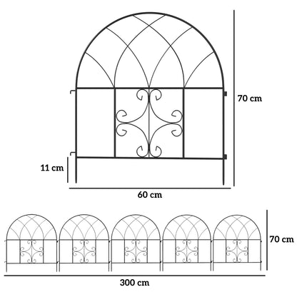 Outsunny Gartenzaun, Stahl, 300 cm x 70 cm hoch, Dekoratives Maschendrahtzaun-Set, Zaunelemente, Schwarz