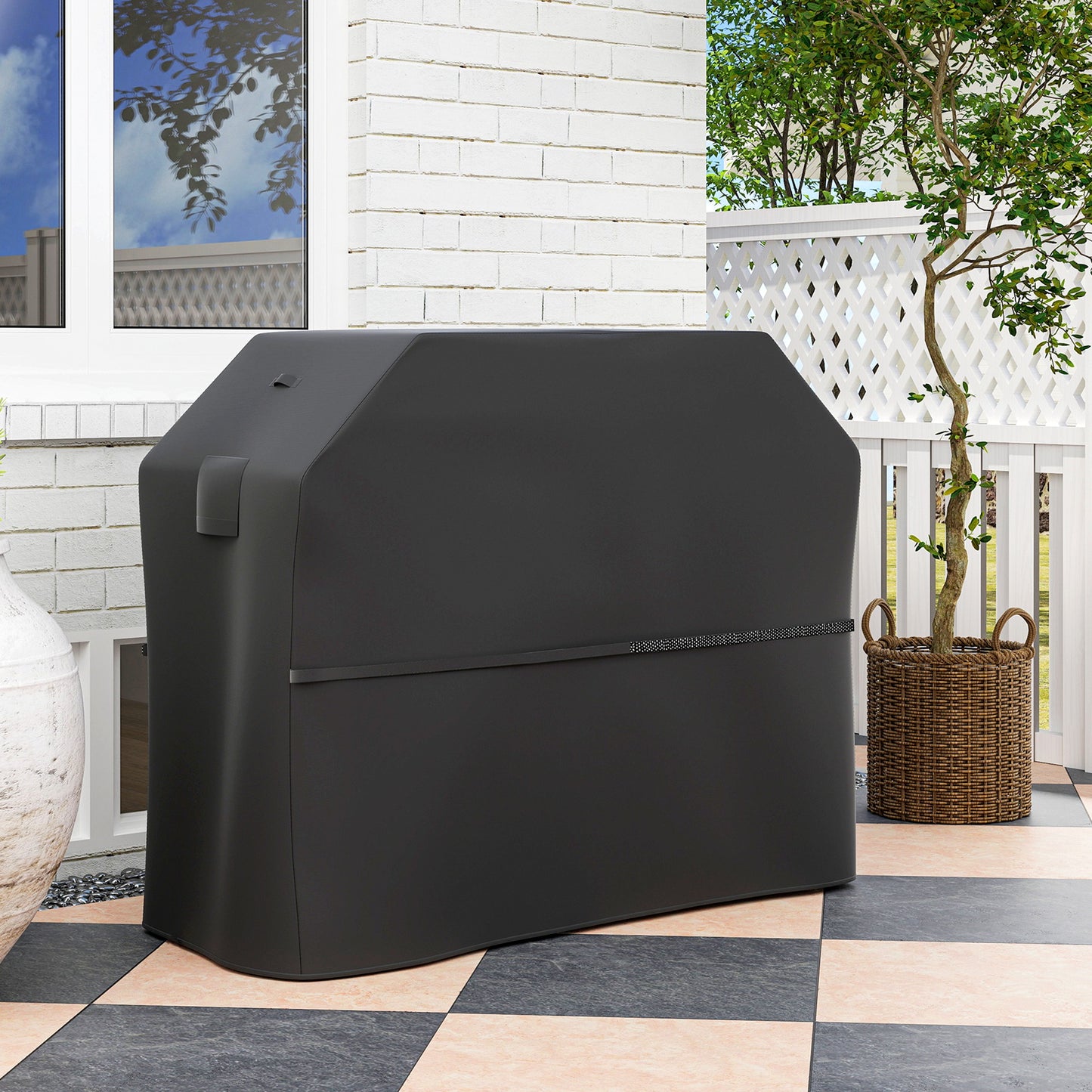 Outsunny BBQ-grillhoes met klittenbandsluiting, zwart, 147 x 61 x 122 cm